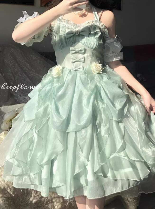 甘ロリ♡つけ袖付きミントグリーンフリルドレス wanpi93☆ | パステル