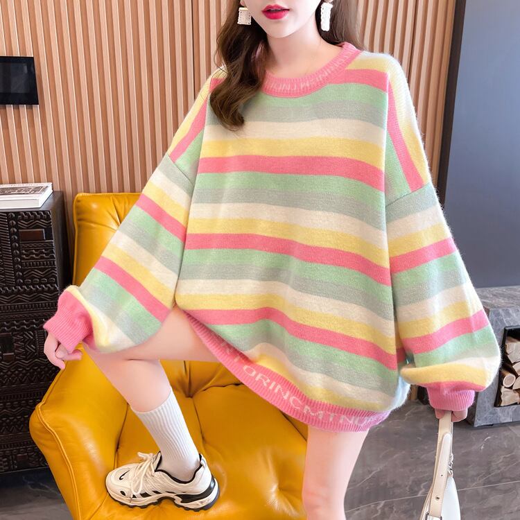 【tops】ボーダー柄ニットセーター M18631