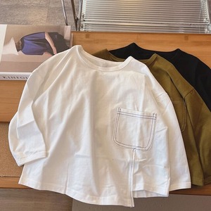 ベビー＆キッズ　春新作 ピュアカラー　 ポケット付き 　 ルーズTシャツ