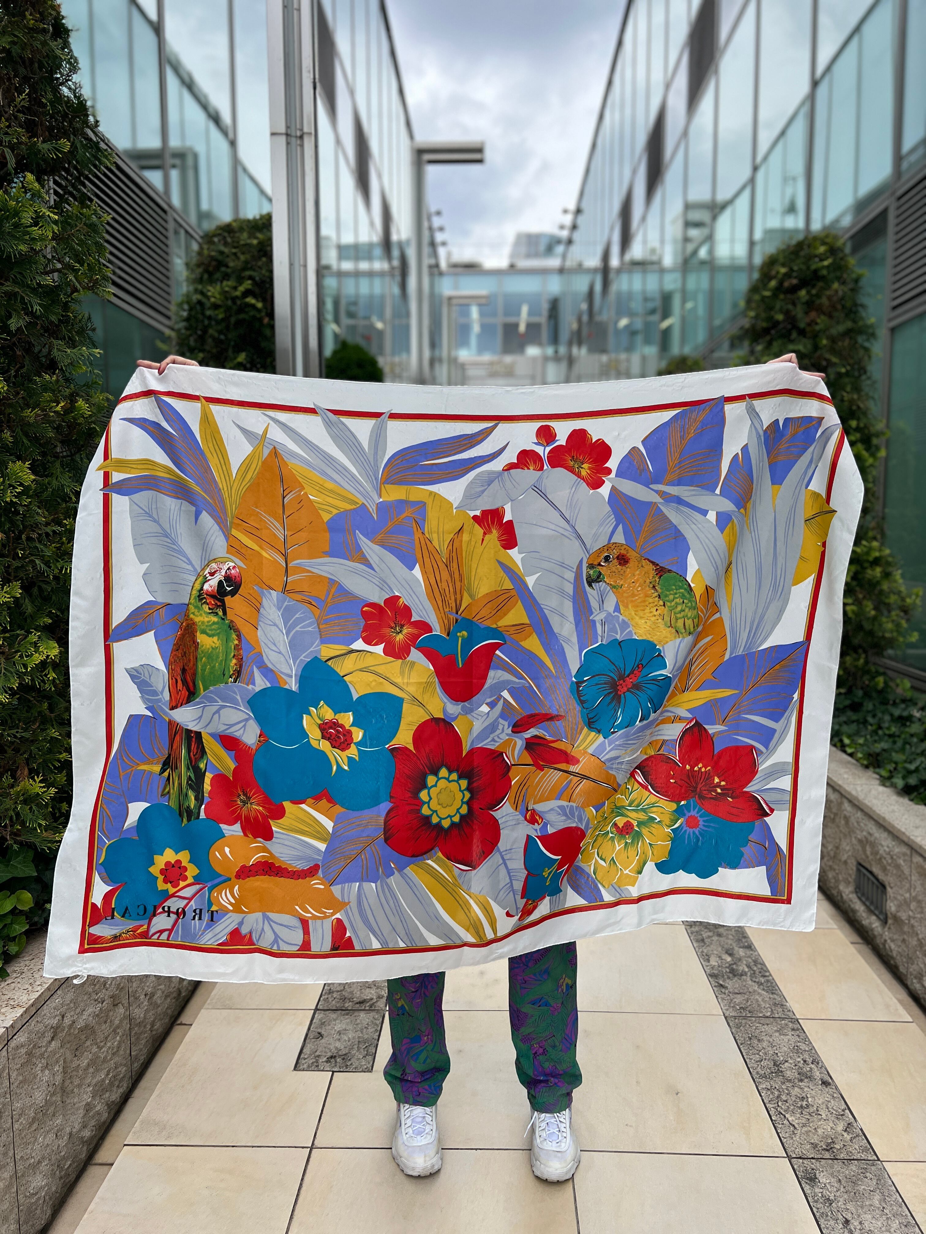 Vintage ITALY tropical resort poly scarf ( ヴィンテージ イタリア トロピカル リゾート スカーフ