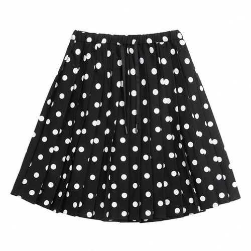 [NECYSTUDIO] Black Dot Pleated A-Shaped Half Skirt