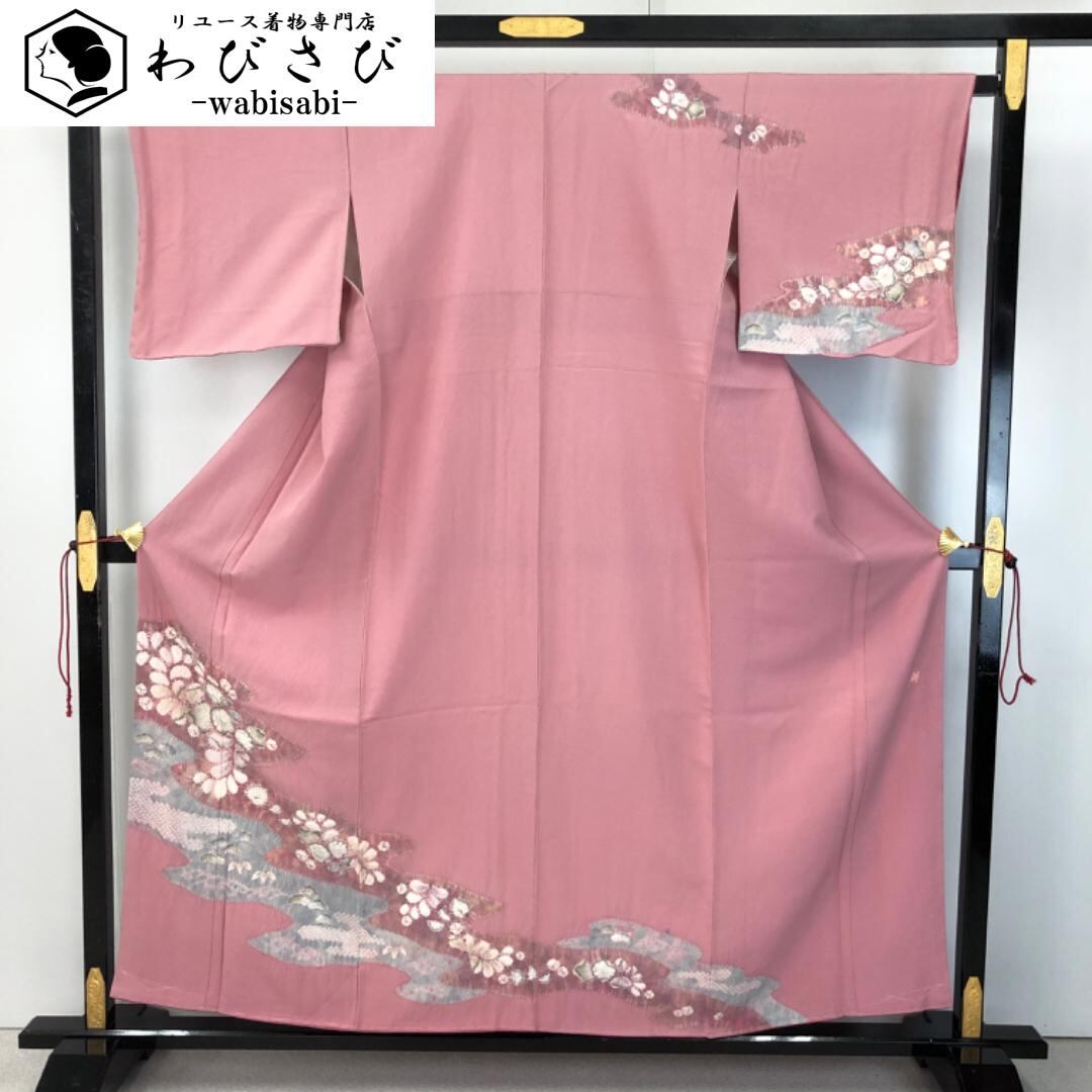 訪問着 流水に美しい花模様 暈し 金彩 江戸紫色 トールサイズ KK-1845 訪問着 流水に美しい花模様 暈し 金彩 江戸紫色 トールサイズ KK-1845