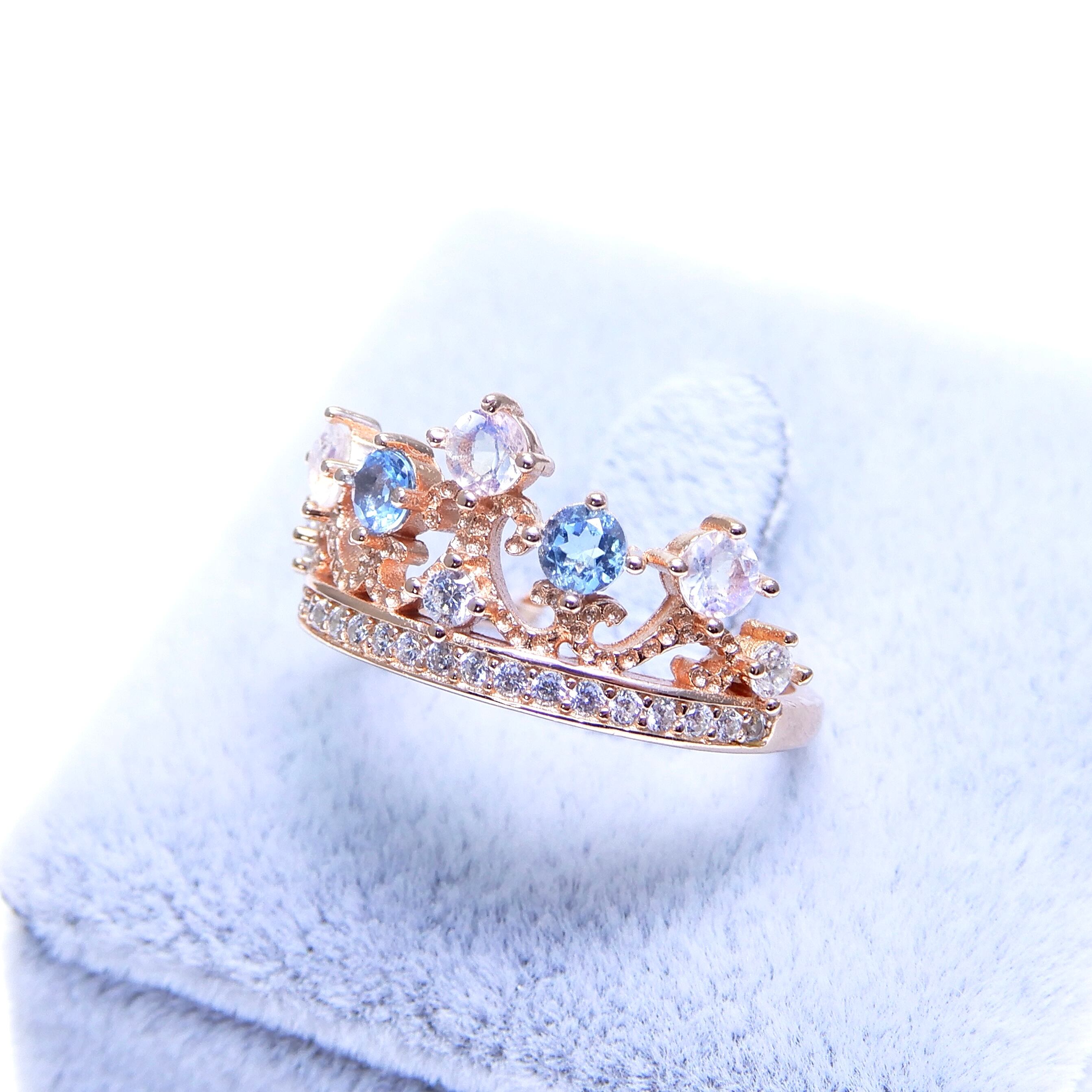Princess Tiara Ring♦︎レインボームーンストーン・ブルートパーズ♦︎PGカラー《0076》