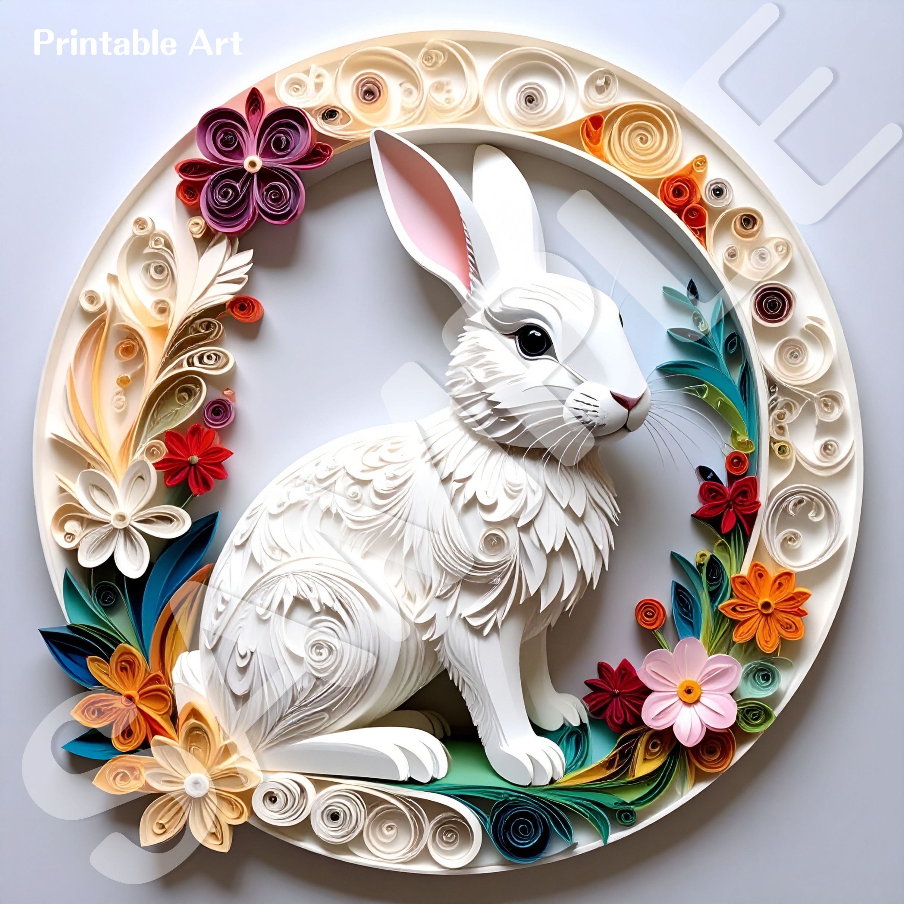 【ダウンロード専用】Printable Wall Art Bunny Papercut Style Set of 6|ペーパーカット風うさぎアート6種セット