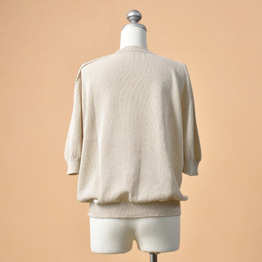 LinenYa リネンや as it is. 和紙クルーネック半袖ニット・ベージュ 和紙の風合いとドライなタッチがおススメのニットです