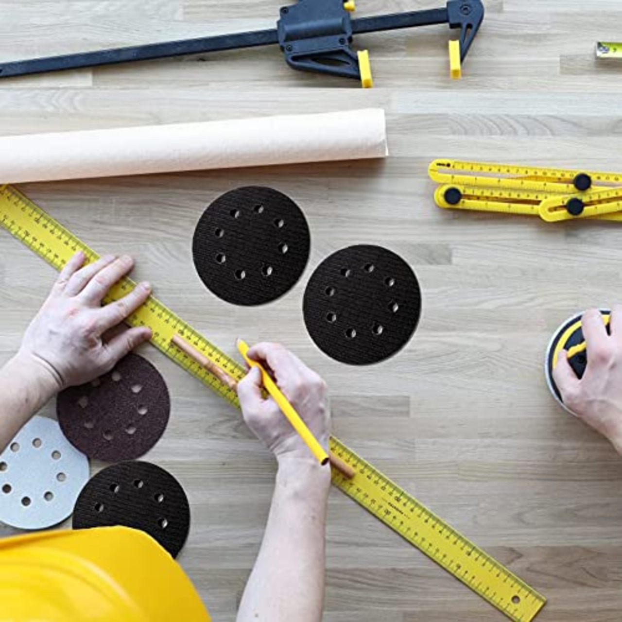 KALOLINNA 曲面研磨アダプター 2個 丸型 スポンジ枚 耐衝撃性 騒音低減 凹凸のある面を研磨には最適 サンダー用 ンディング 必需品 直径125mm 8穴 (黑)