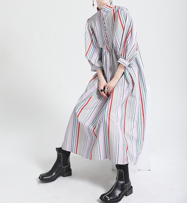 Colorful striped retro dress（即納品）