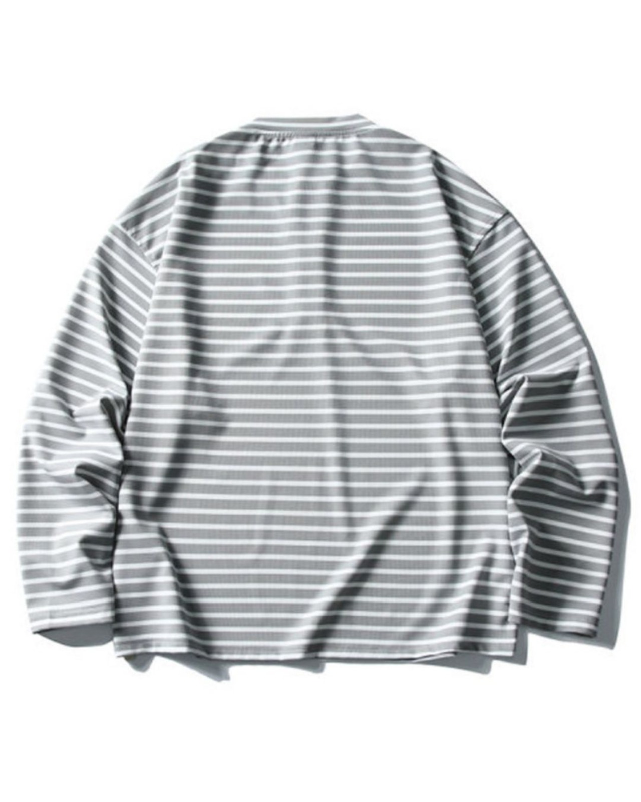 ボーダー柄ハーフボタンバンドカラー長袖Tシャツ S0666