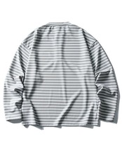 ボーダー柄ハーフボタンバンドカラー長袖Tシャツ S0666
