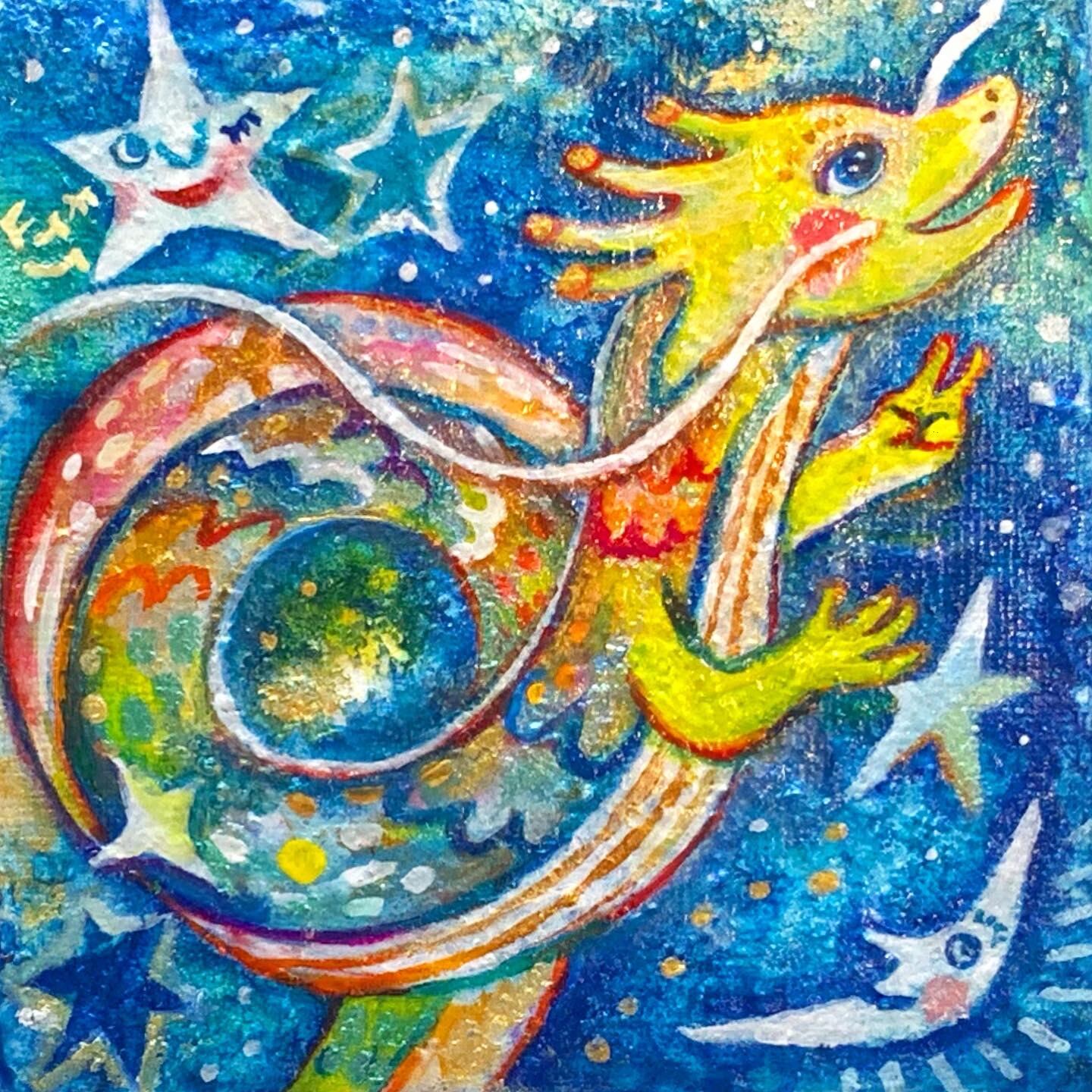 ミニ原画イーゼル付き☆わくわく龍 | Fuyumi shop