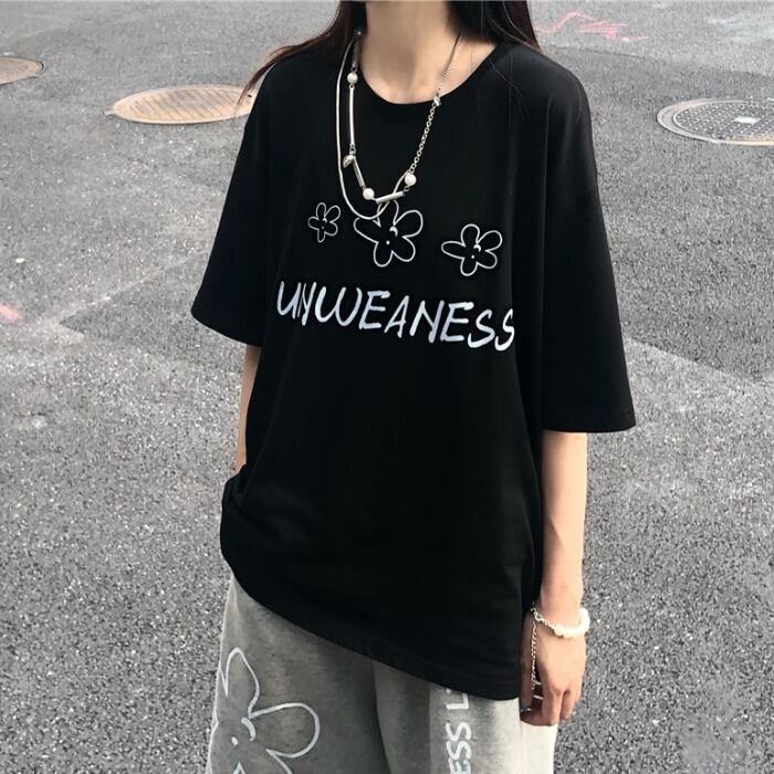 ラウンドネックルーズシャツ スタイルサマープリントTシャツ コットン 夏物 Oネック ピュア ケッペル75231355343