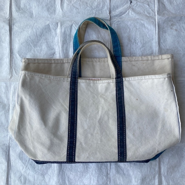 LANDS' END ランズエンド キャンバストートバッグ 80s オープントップ 二重底 ターコイズ×ナチュラル ヴィンテージ 画像19