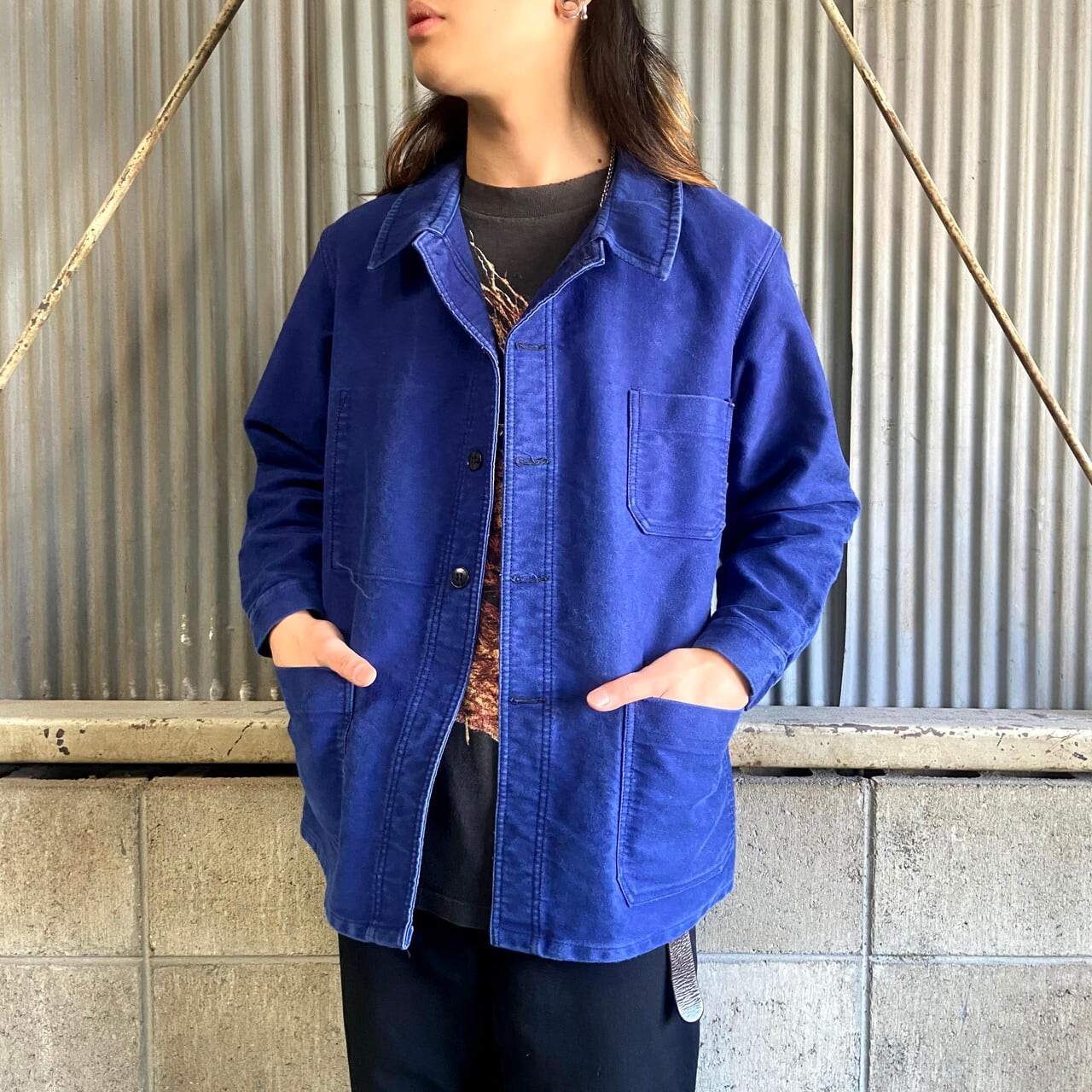 60〜70年代 フランス製 モールスキン ユーロワークジャケット メンズM  