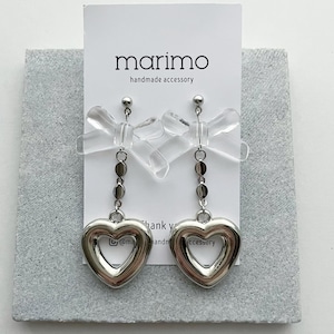 シルバーオープンハート クリアリボン cute♡ ピアス/イヤリング