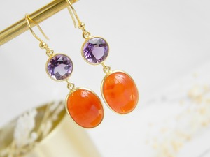 【イヤリング変更可能】アメシスト&カーネリアンピアス