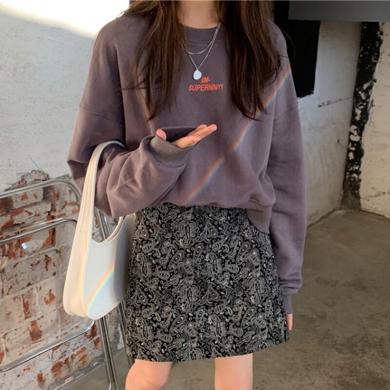 スウェット レディースショートルーズプリント柄プルオーバー ブラウス スプリング 春物 YY-ファッション37227991890