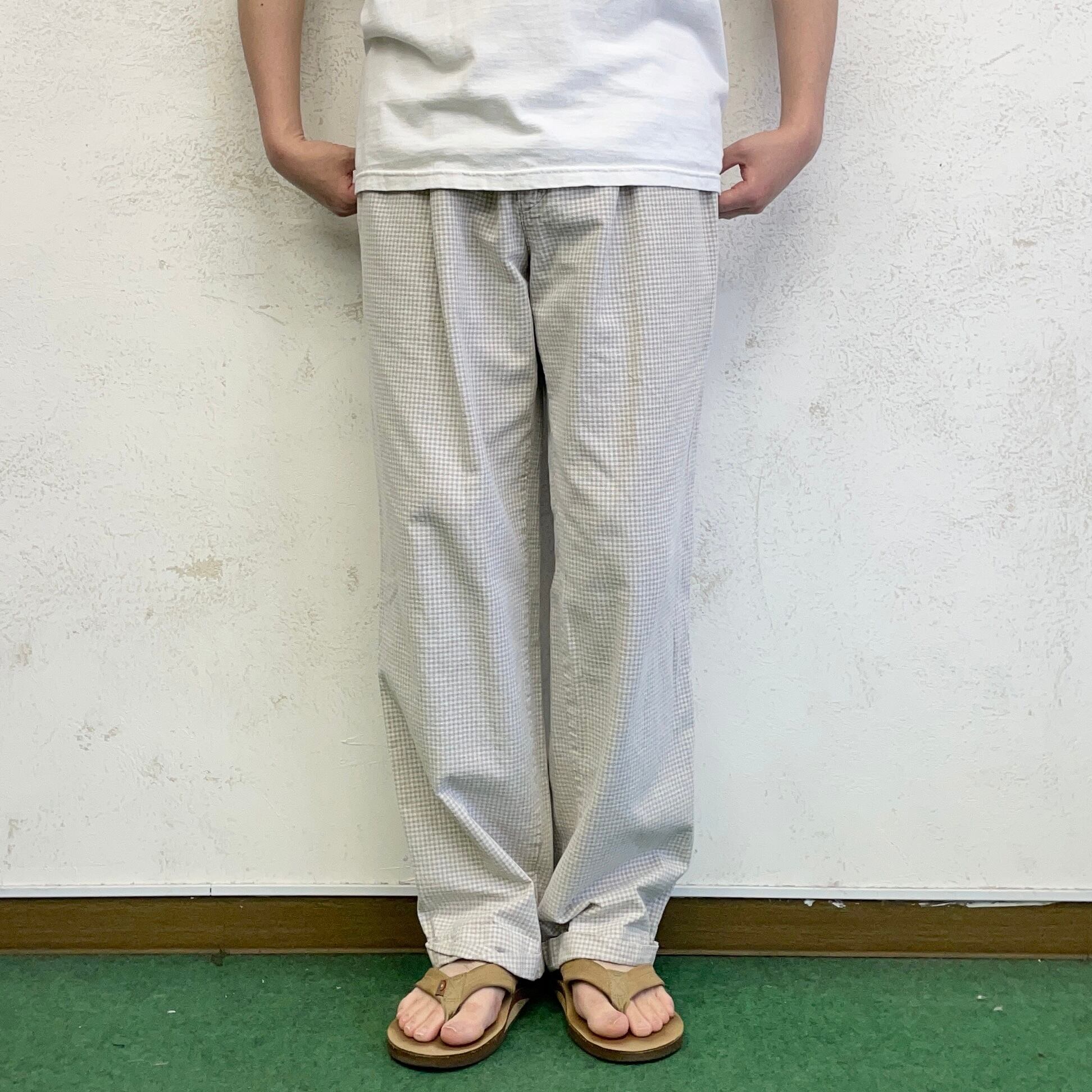 91'y DOCKERS 2タック cotton linen check pants made in USA size ...