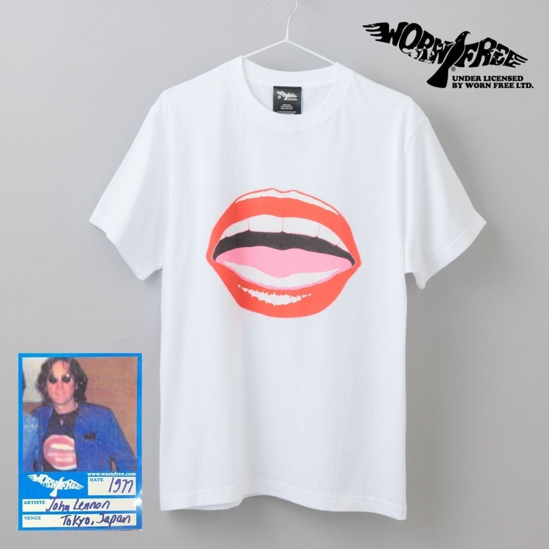 WORN FREE ウォーンフリー ジョンレノン Tシャツ メンズ 半袖 綿100 ブランド プリント レディース ゆったり ロゴ おしゃれ 白 ホワイト ギフト MOUTH マウス WFR-000-000028 Sl028