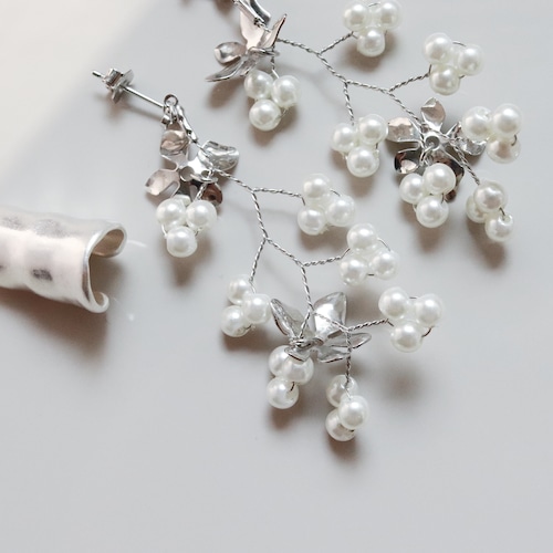 SET ITEMS || 【通常商品】 FLOWER WITH PEARL PIERCING & EAR CUFF SET || 2 ITEMS || SILVER || FRSS0731G