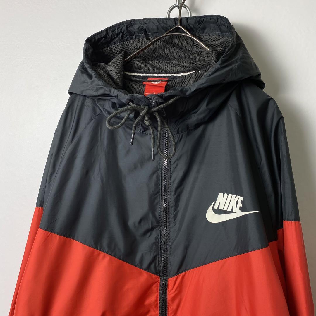 L 古着 NIKE バイカラー ナイロンジャケット パーカー 黒赤 L S1310