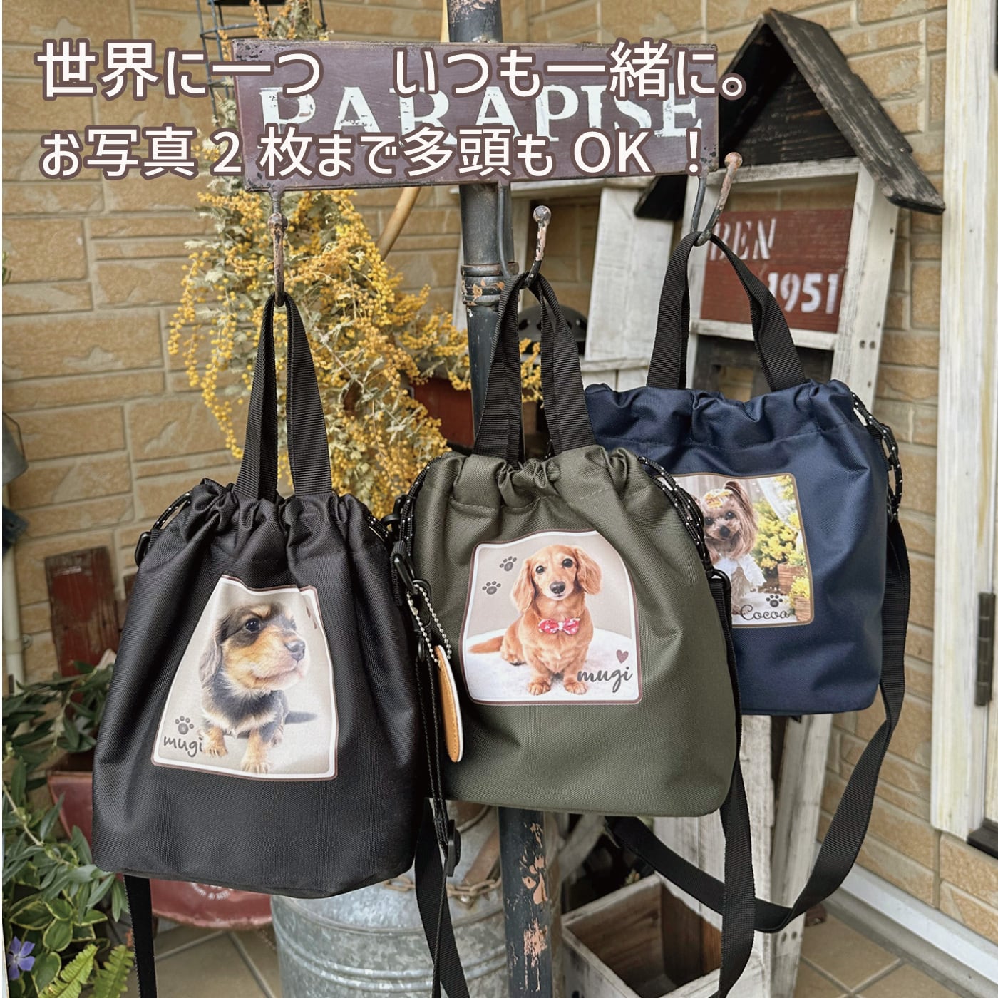 写真で作る うちの子 お散歩バッグ オーダーメイド 巾着 トート 2WAY