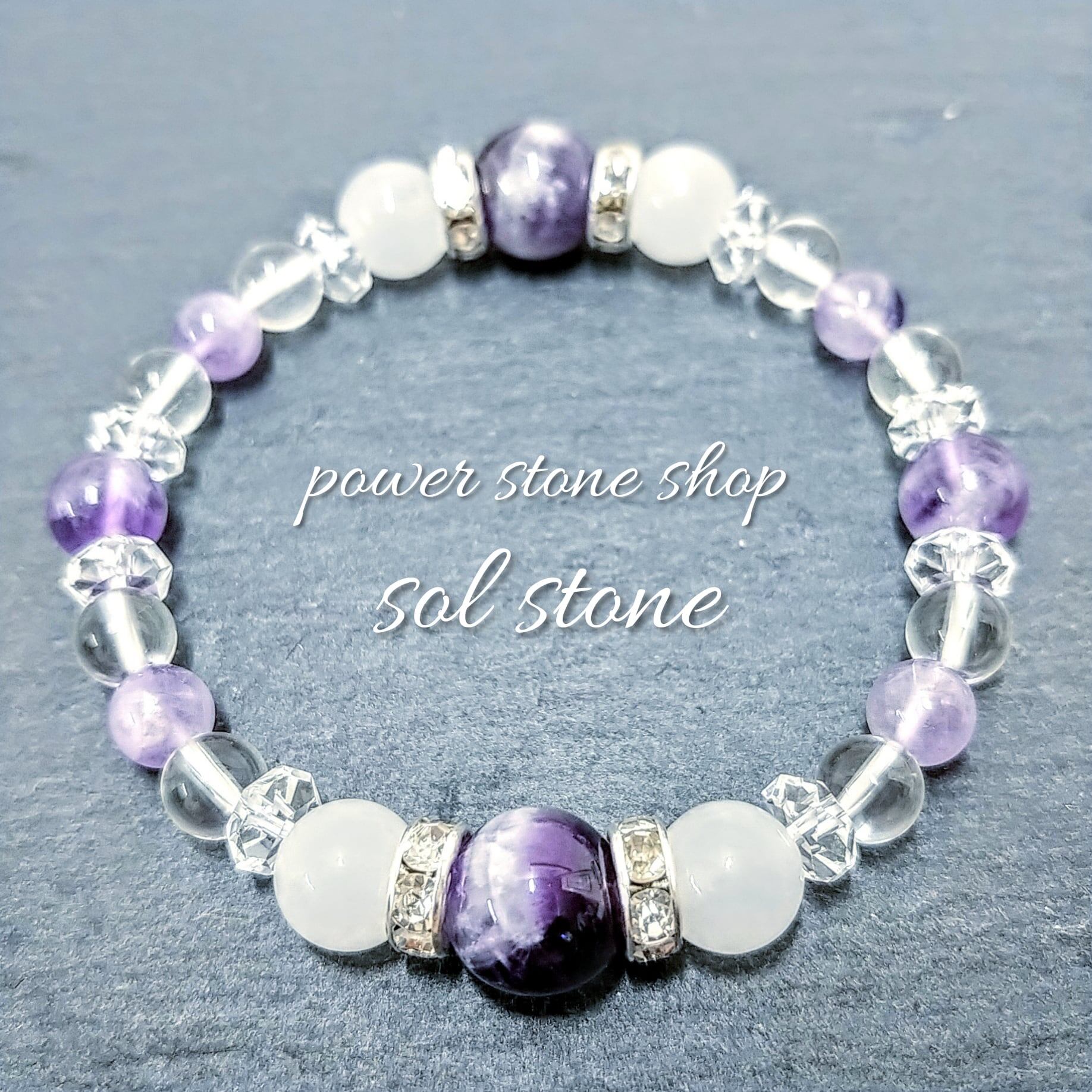 ケープアメジスト×白翡翠×水晶』天然石パワーストーンブレスレット