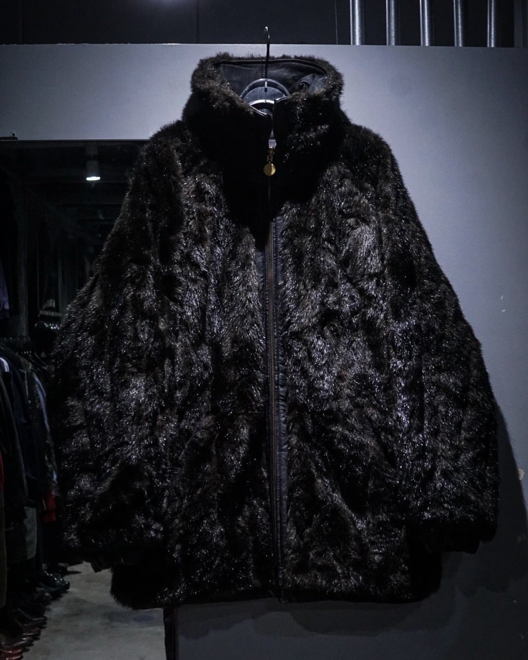 add (C) vintage】“Reversible” Leather × Faux Fur Zip Up Jacket