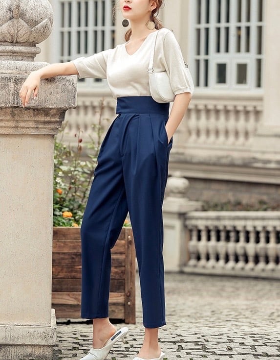 シンプルネイビーハイウエストパンツ | sharmant