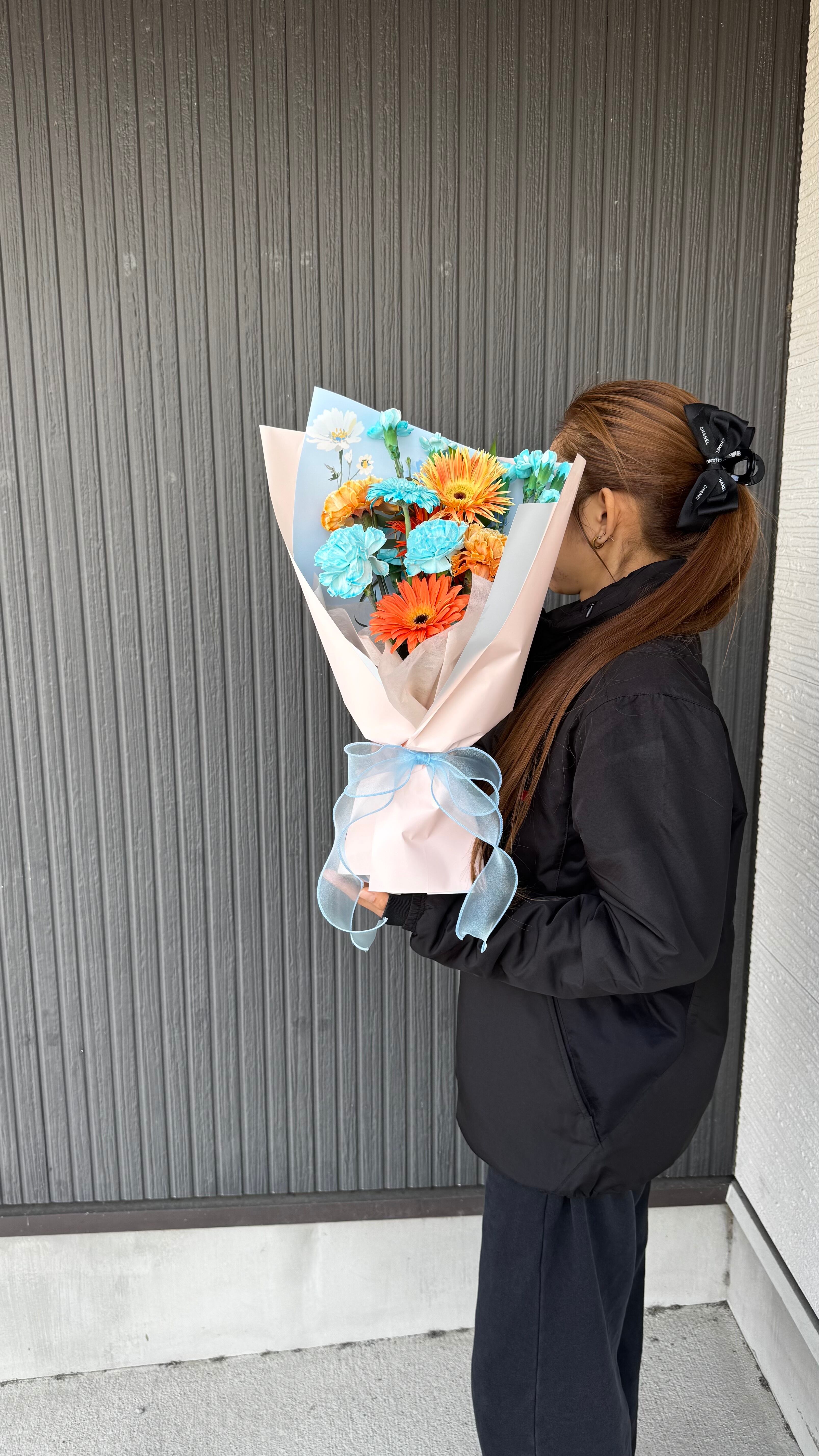 【地方発送・市内配達用】ブルー×オレンジの印象派花束