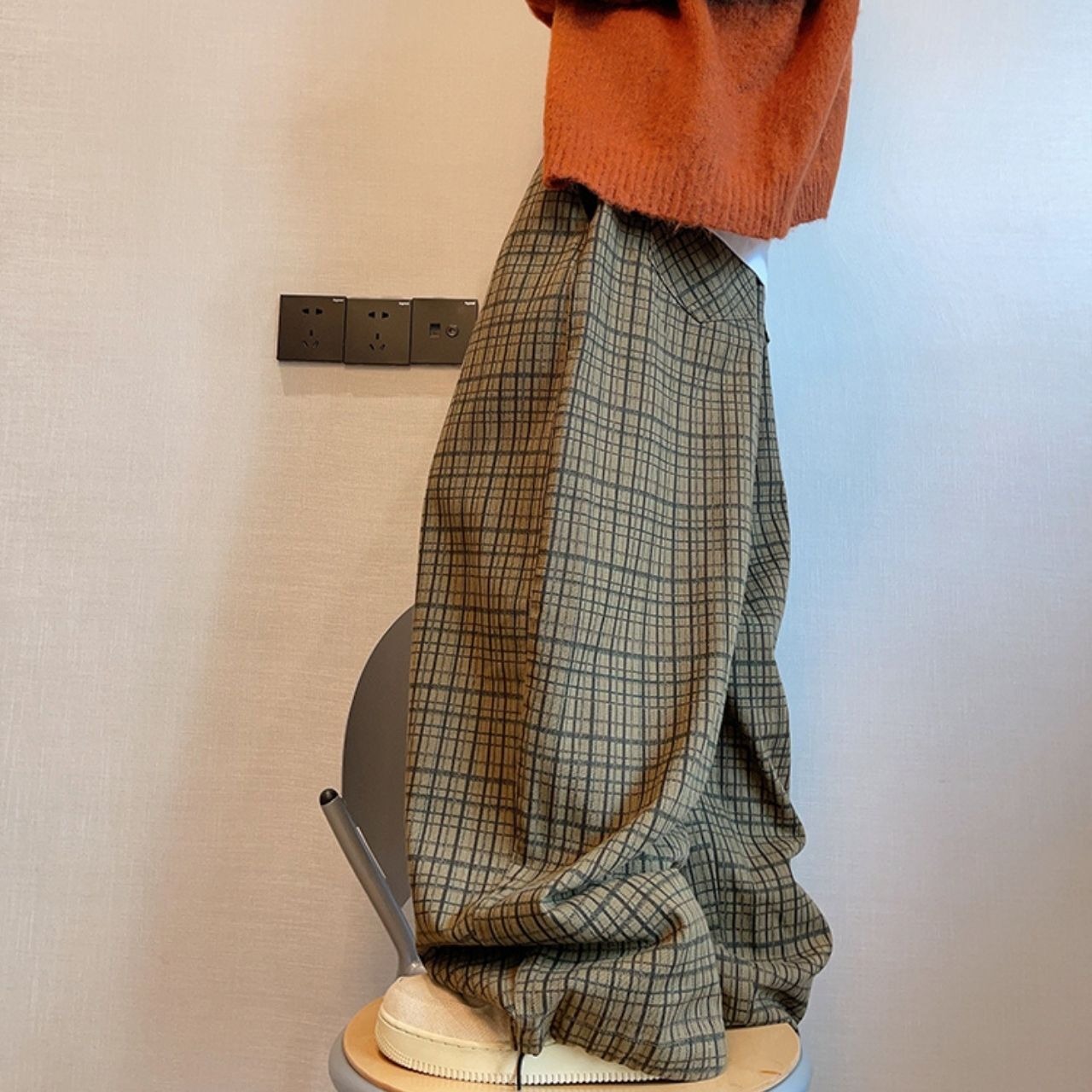 ツイルキャンバスチェックプリントパンツ　1157