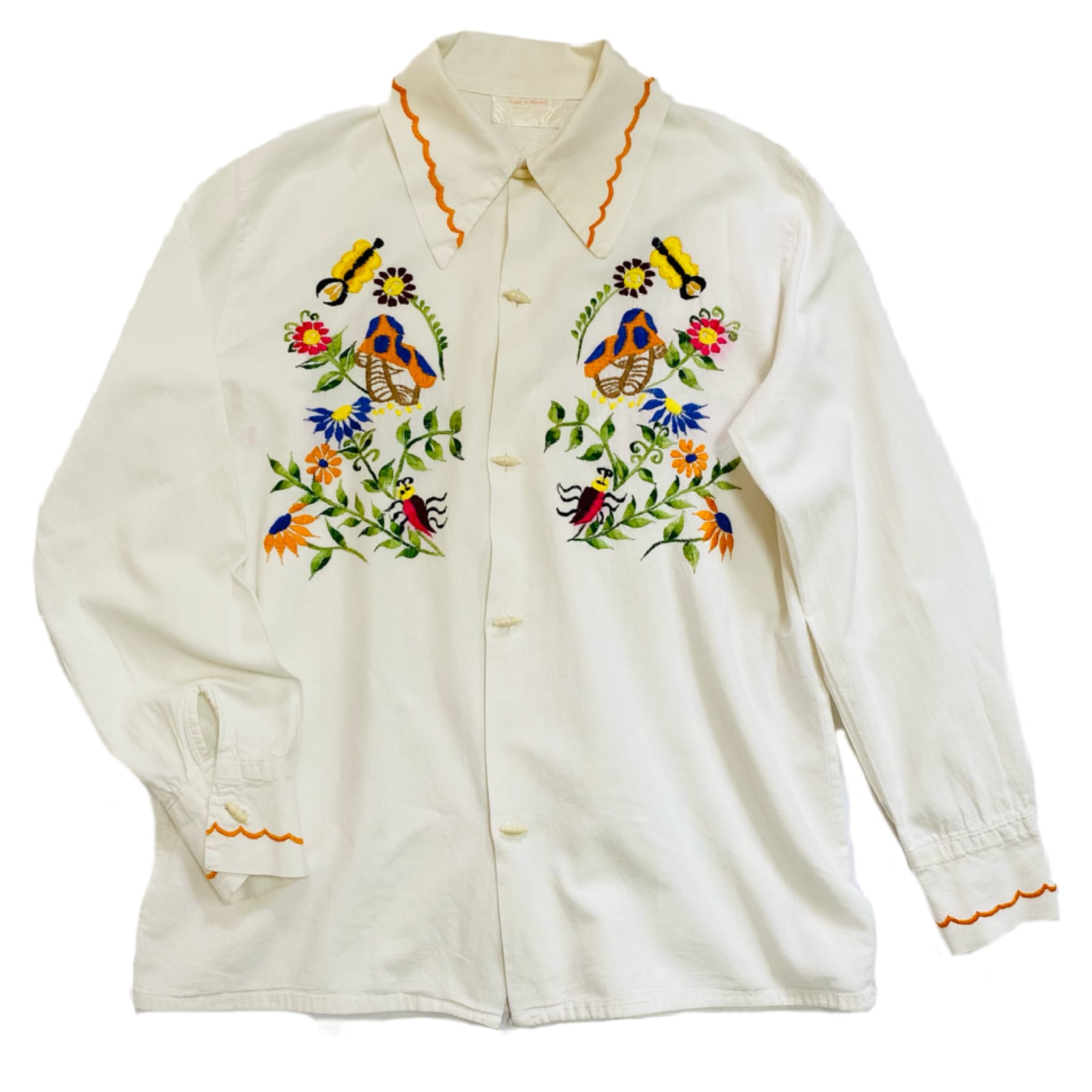 Mexico vintage embroidery shirt ／古着 キノコの花 刺繍 シャツ | GARDEN