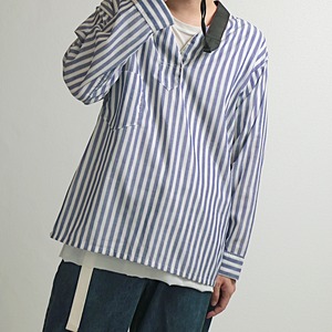 70s old ストライプ ノーカラー パジャマ シャツ 古着 used