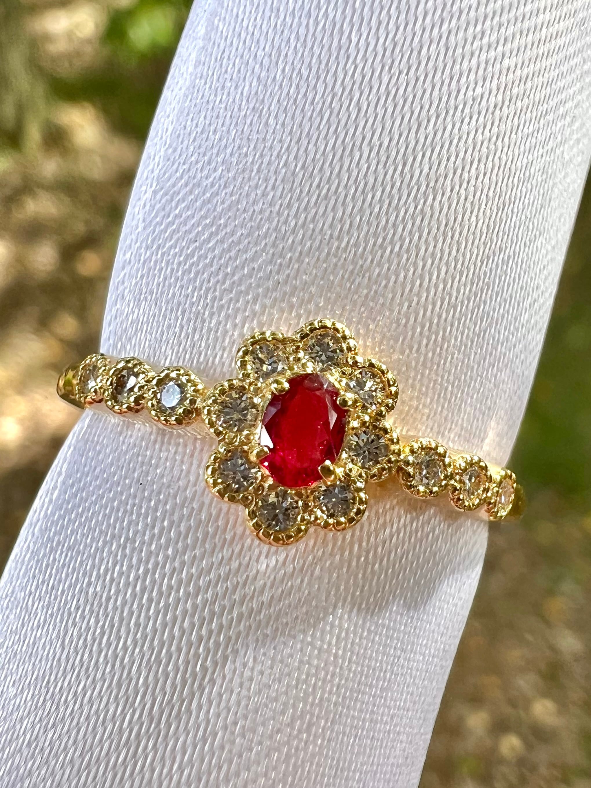 NO OIL 希少！レッドベリル K18ダイヤモンドリング H&C Diamond使用