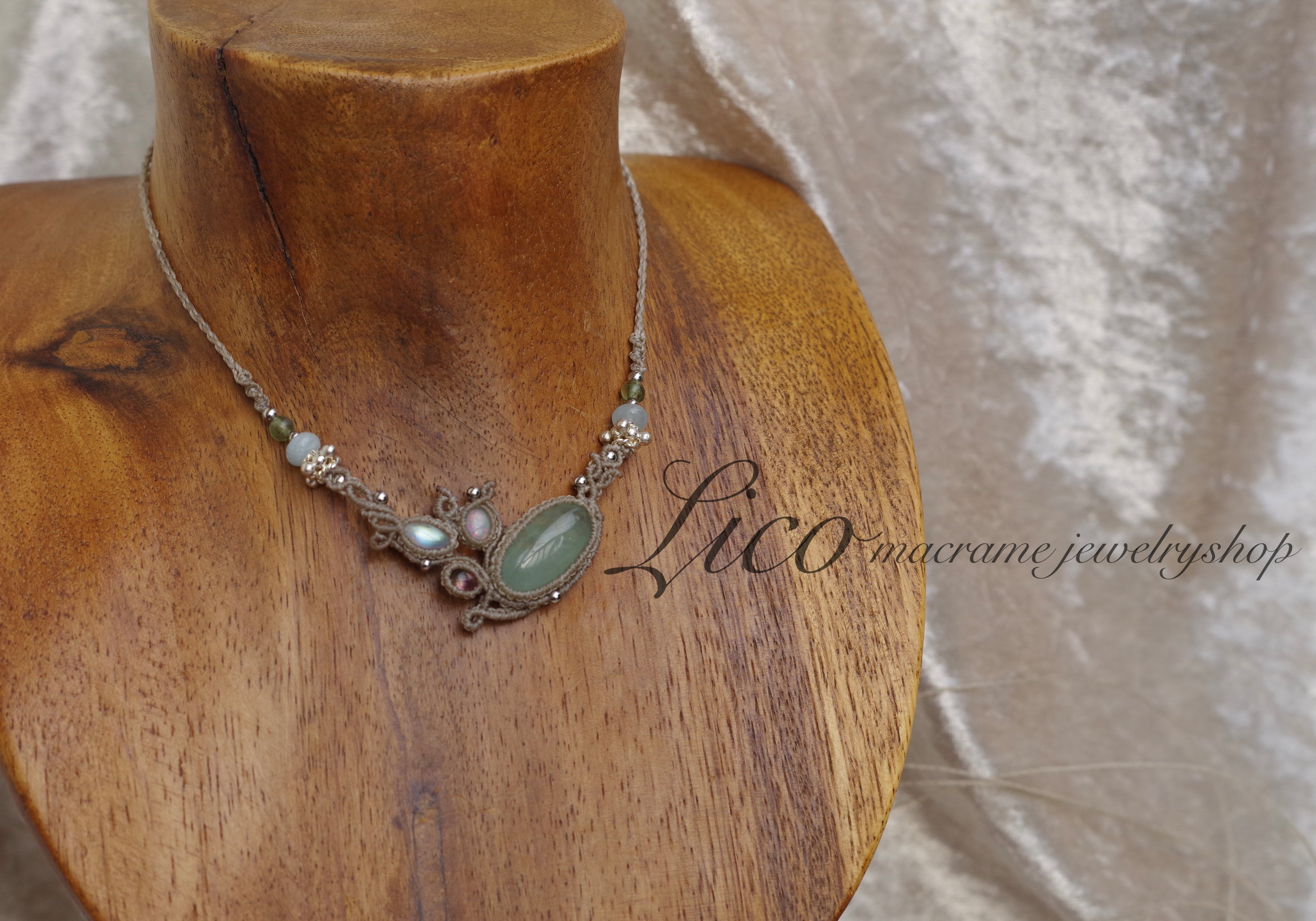 宝石箱ネックレス①aquamarine×moonstone× pinktourmaline×opal