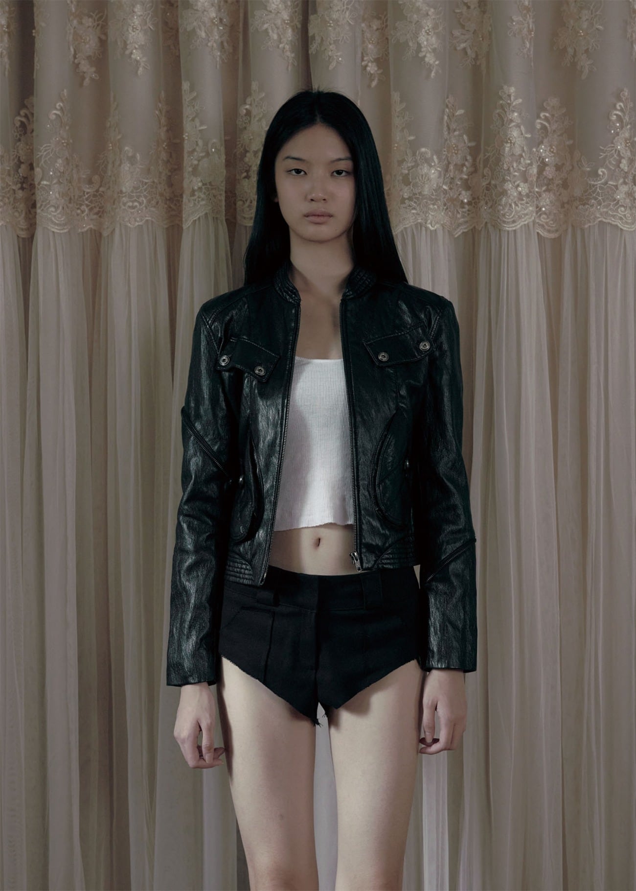 BOHEMIAN SEOUL] SLEEVE ZIP POINT LEATHER JACKET, BLACK 正規品 韓国 