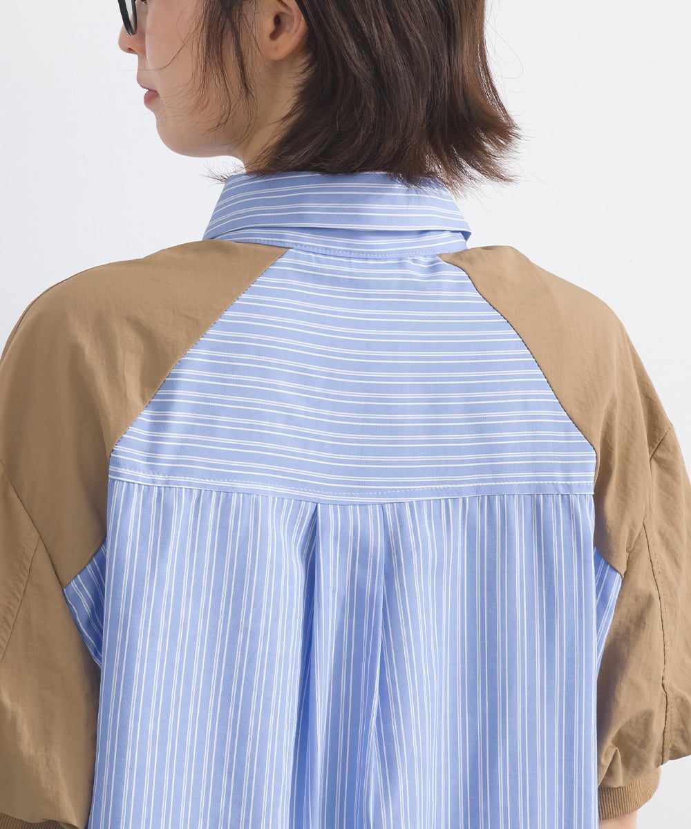 D262112 配色ストライプブラウス / Color Block Stripe Relaxed Blouse