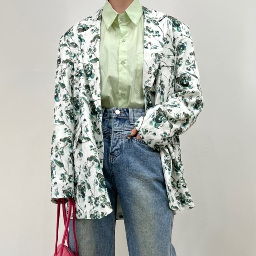 flower pattern tailored collar jacket_LN0939