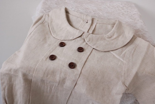 【取寄】リネン丸襟ロンパース長袖