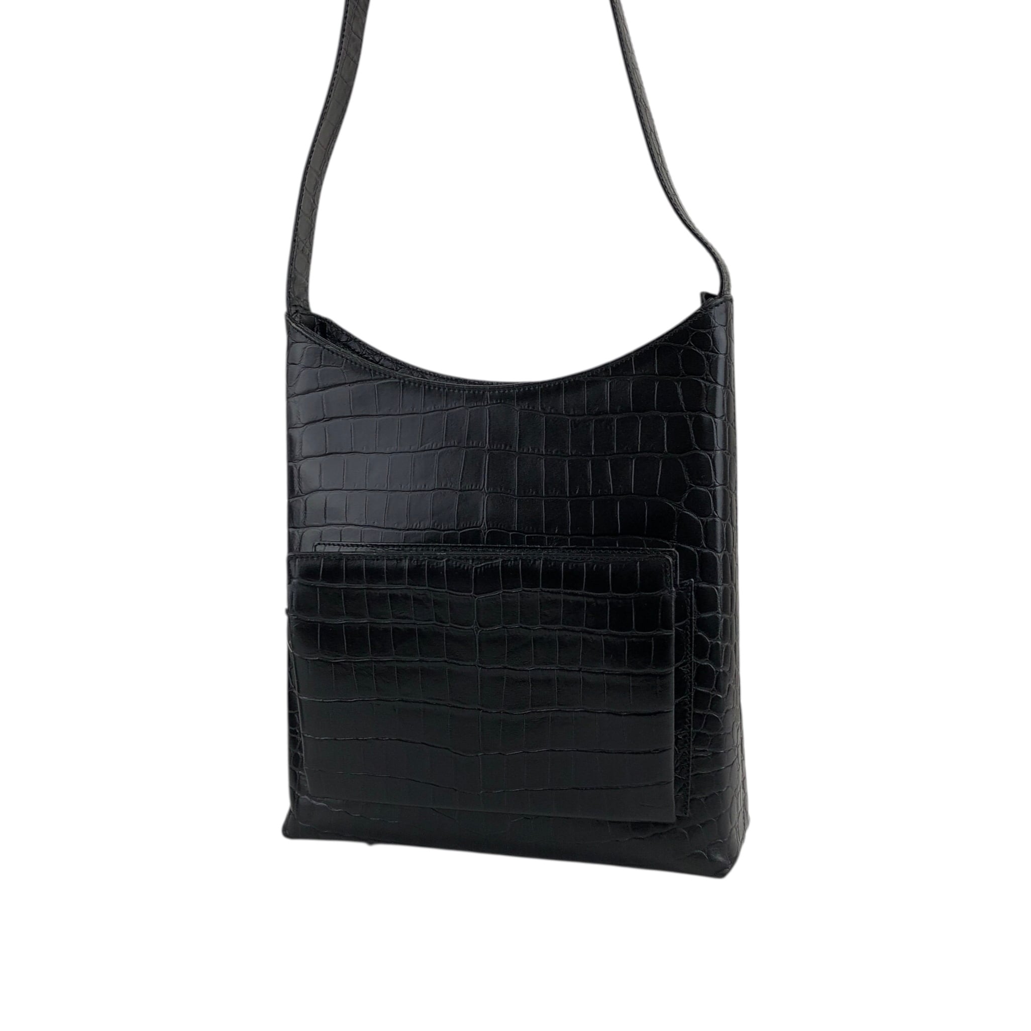 美品 サルヴァトーレフェラガモ ショルダーバッグ ヴァラリボン クロコ型押し 黒 Salvatore Ferragamo サルヴァトーレ フェラガモ ヴァラリボン