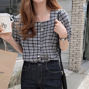チェック柄　半袖ブラウス　２color