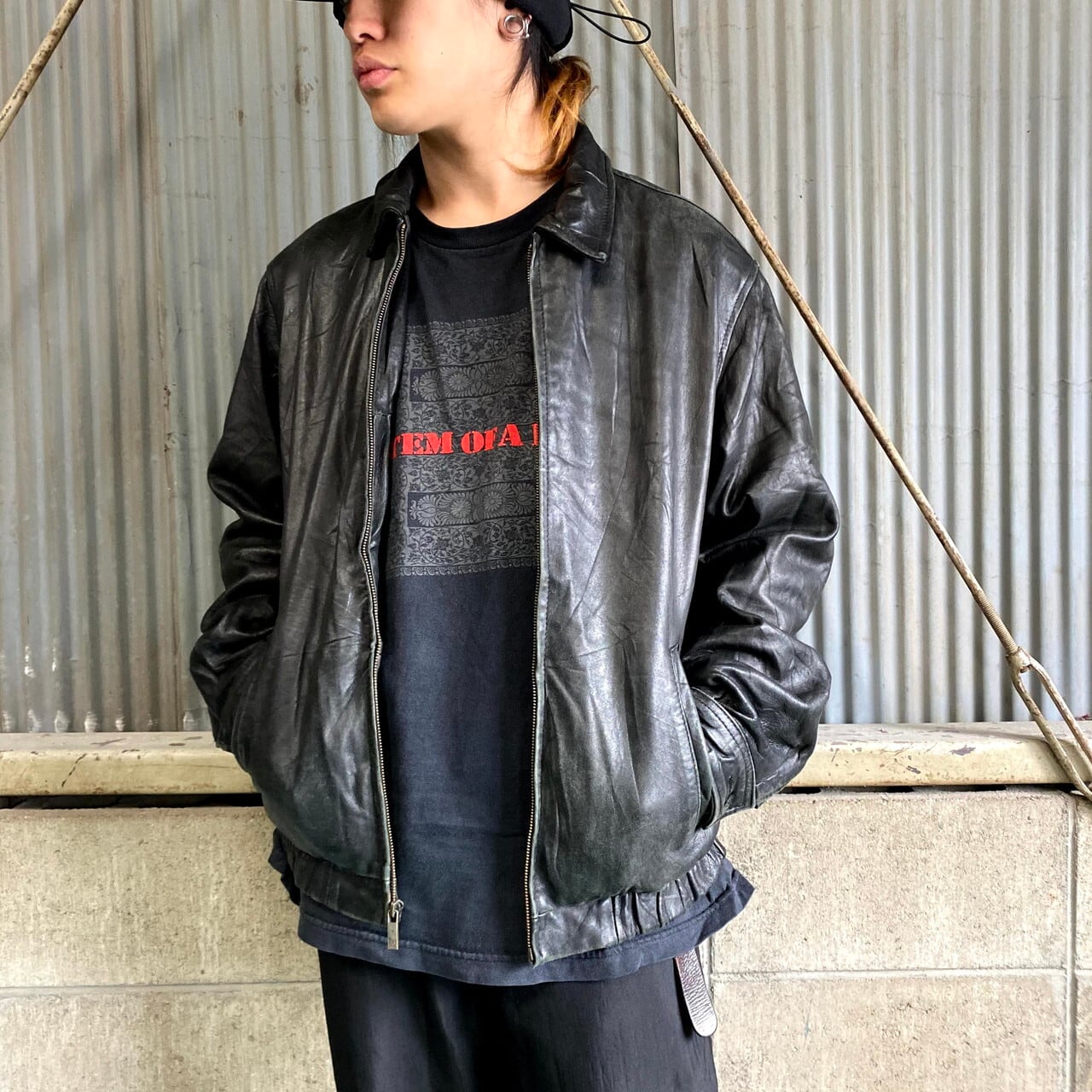 〜00s ヴィンテージ レザージャケット 黒 ブルゾン スイングトップ USdaisukeleather