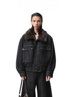 BOOGOOVOGUE Rabbit Fur Lined Denim Jacket