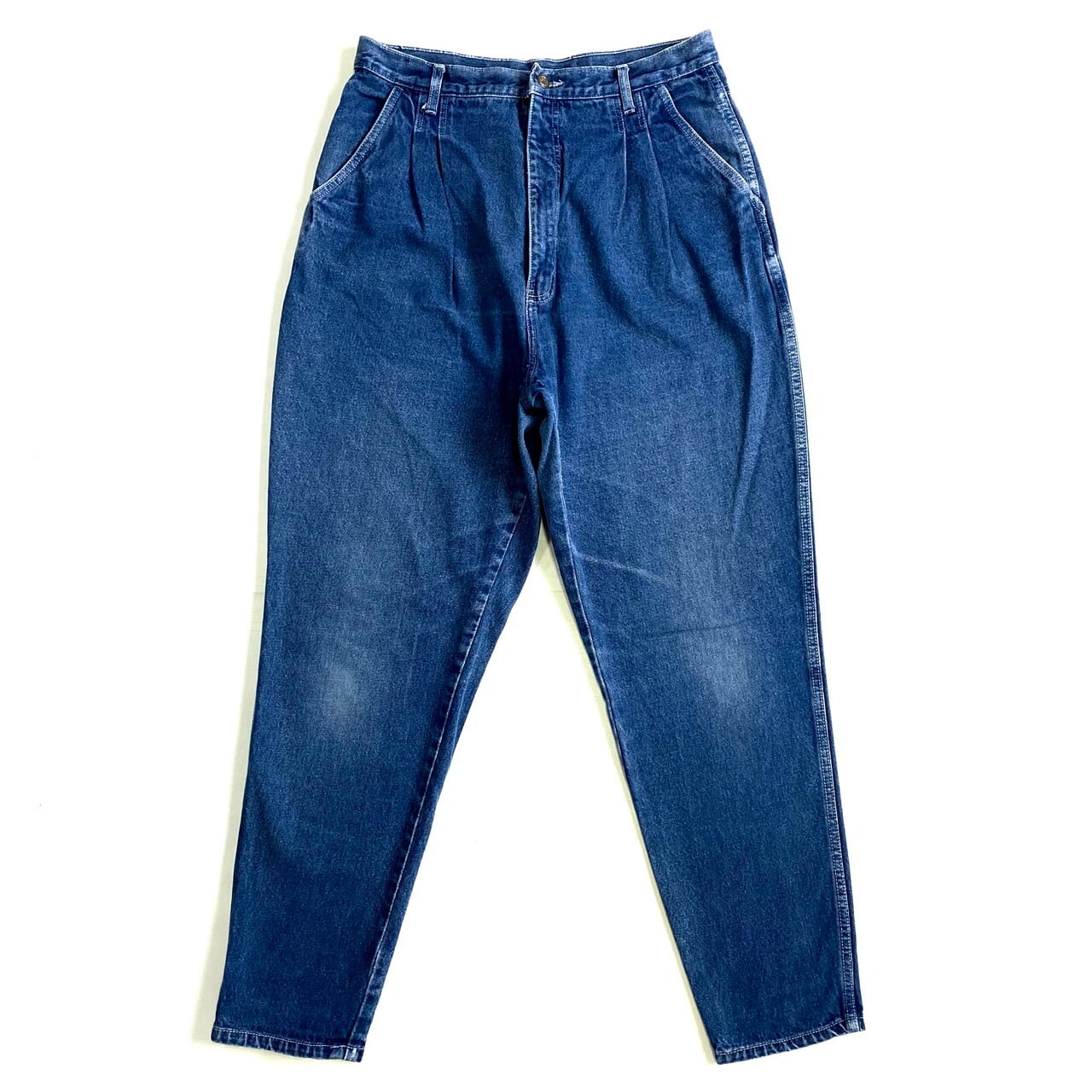 80年代 ビンテージ タック入り ハイウエスト テーパードデニムパンツ