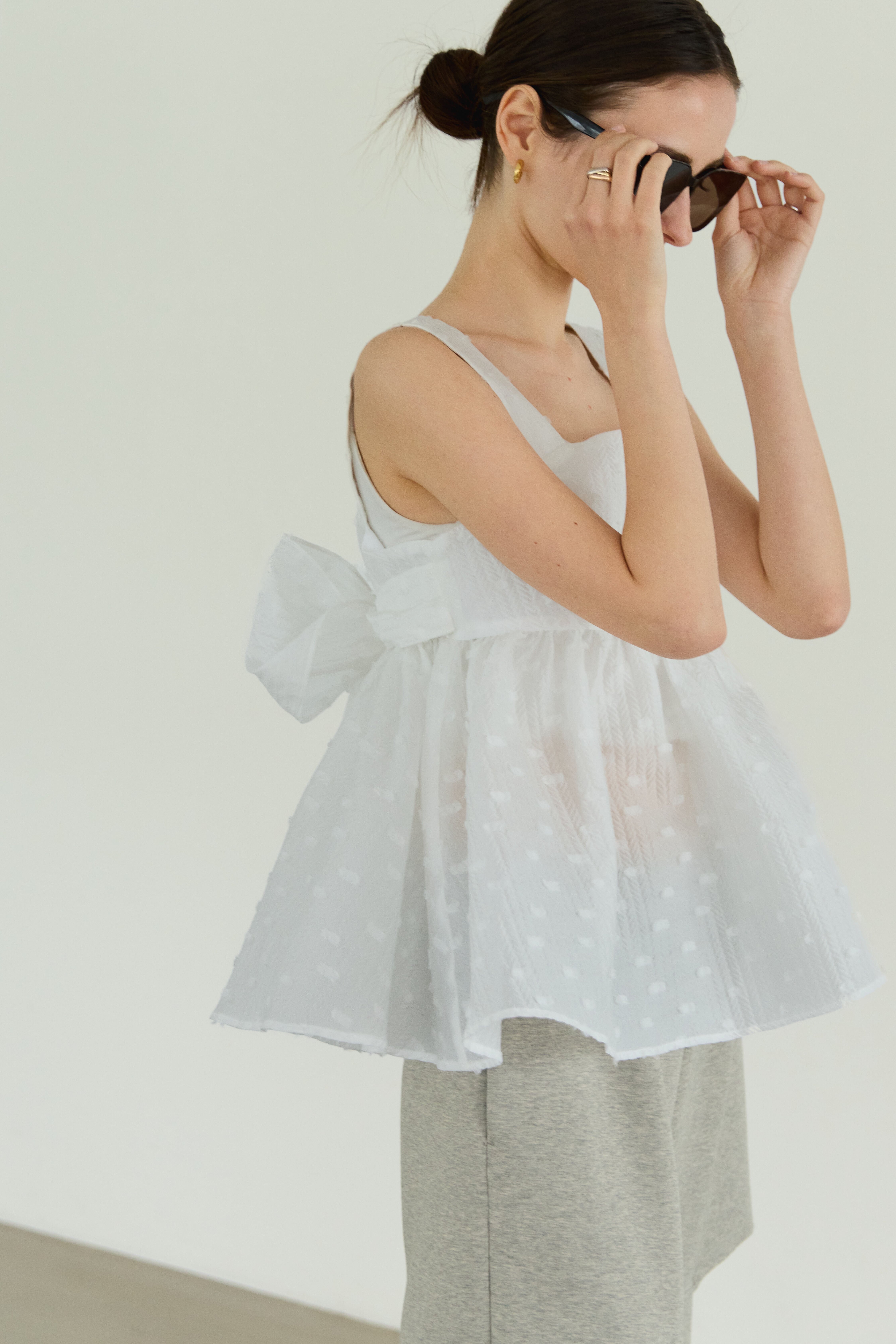 7/17(FRI)21:00ーBack ribbon dot jacquard top | Bluelea