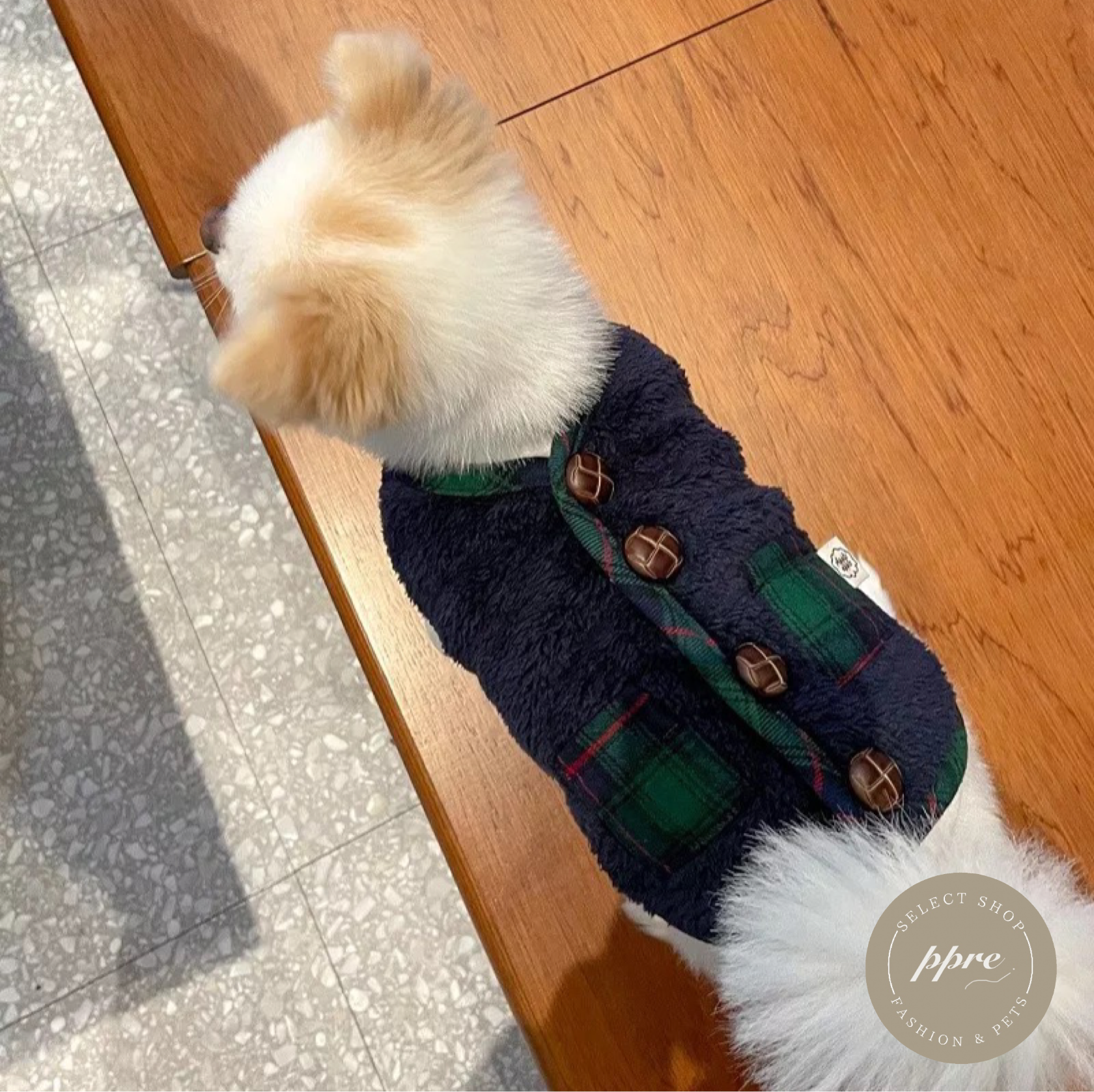 マフラー付き チェック柄 ボアベスト ドッグウェア 犬服 もこもこ 秋冬 トップス アウター 上着 ボタン Select Shop Ppre 犬服 韓国ファッションインテリアのお店