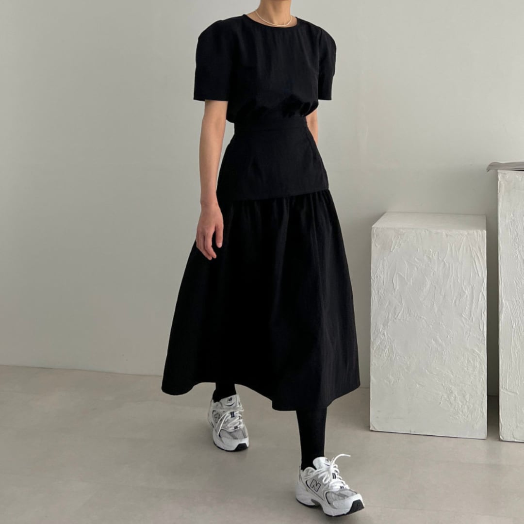 ラウンドネック トップス & スカート セットアップ 2color/3412663