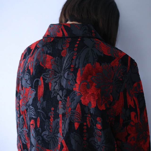 "reversible" red× black design box silhouette weaving jacket
