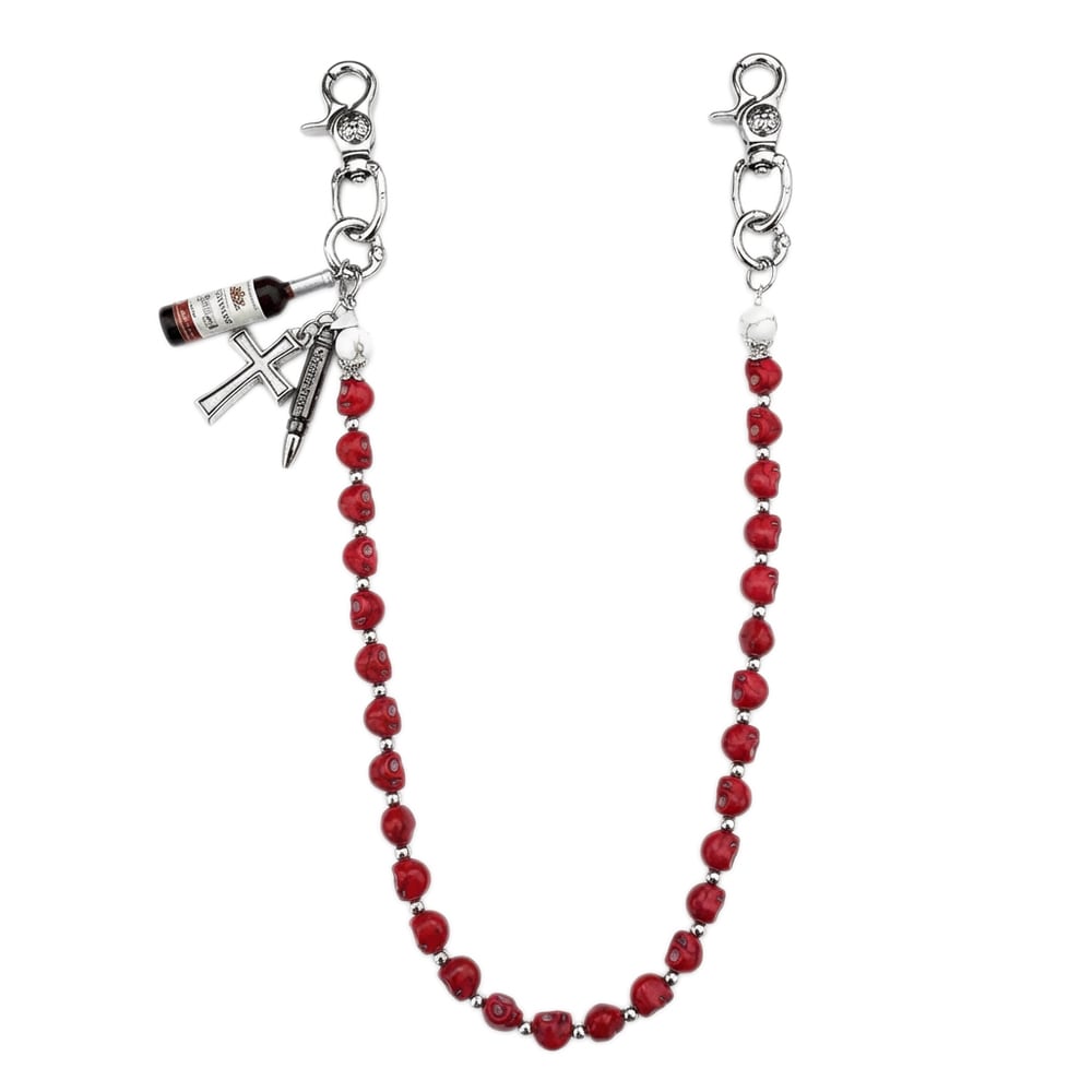 レッドスカルビーズクロス ウォレットチェーン G134 | wshot