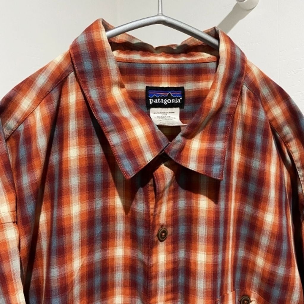 patagonia パタゴニア 半袖シャツ オンブレ チェックシャツ オレンジ系