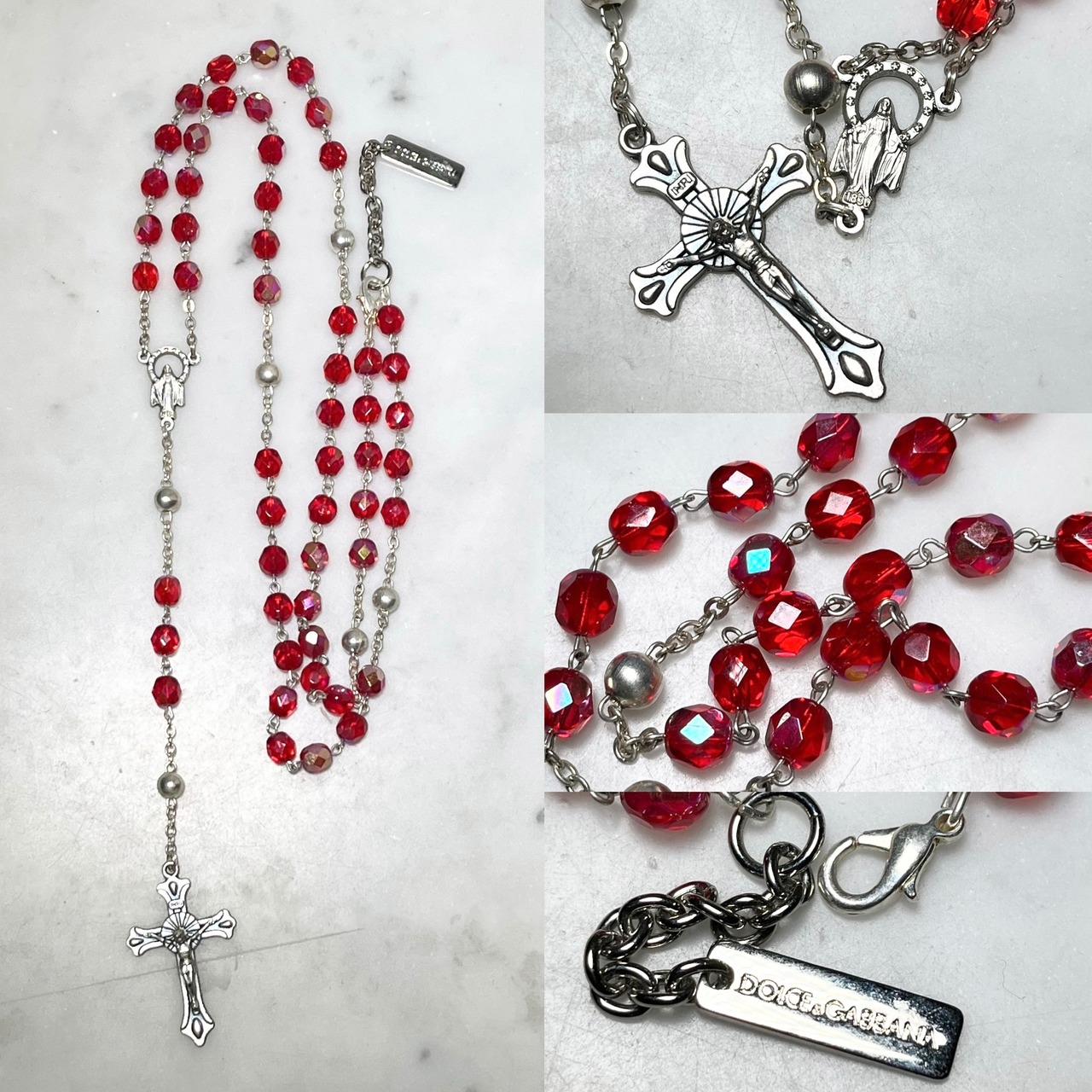 DOLCE&GABBANA iridescent red beads necklace "rosary"